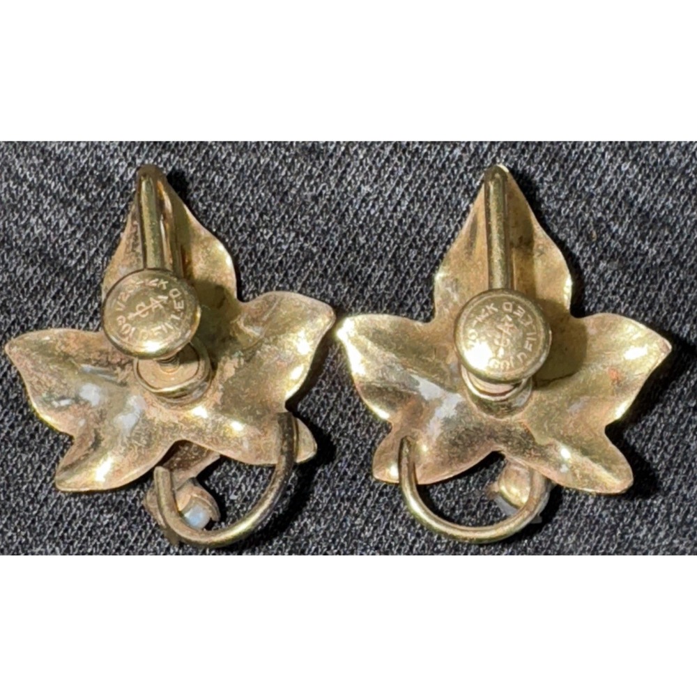 Vtg. 1/20 12 kt Gold Filled Leaf W/ Pearl Earrings with Screw Backs Set - Picture 2 of 4